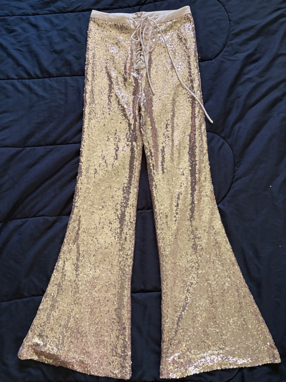 Party Peach n pink sequence Flare Pants LARGE